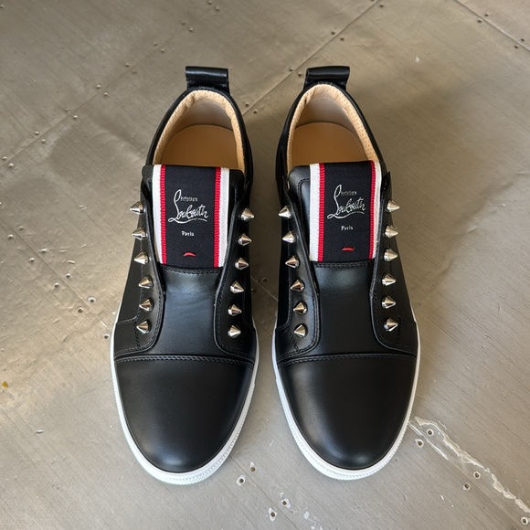 Christian Louboutin fav fique black leather slip on sneaker trainer flat sz 38.5 - Picture 4 of 13
